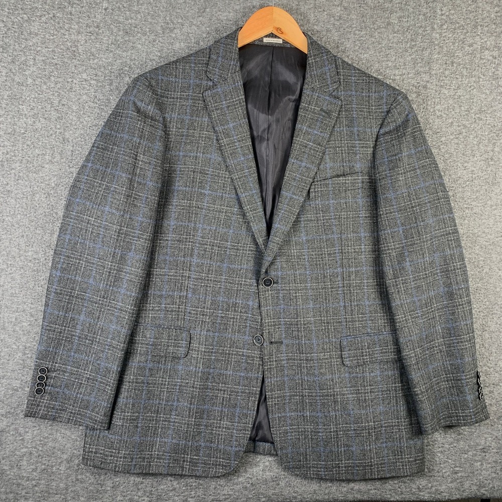 Joseph Abboud Blazer Jacket Men 44R Gray Plaid Windowpane Tollegno Italian Wool